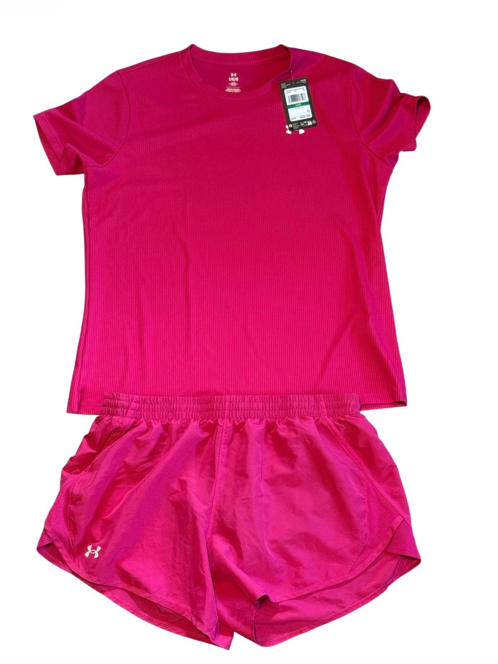 Under Armour Women’s Pink Athletic Tee & Running Shorts Set US Large - Picture 2 of 6